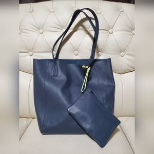 NWT J.Crew Large Navy Blue Leather Tote Bag